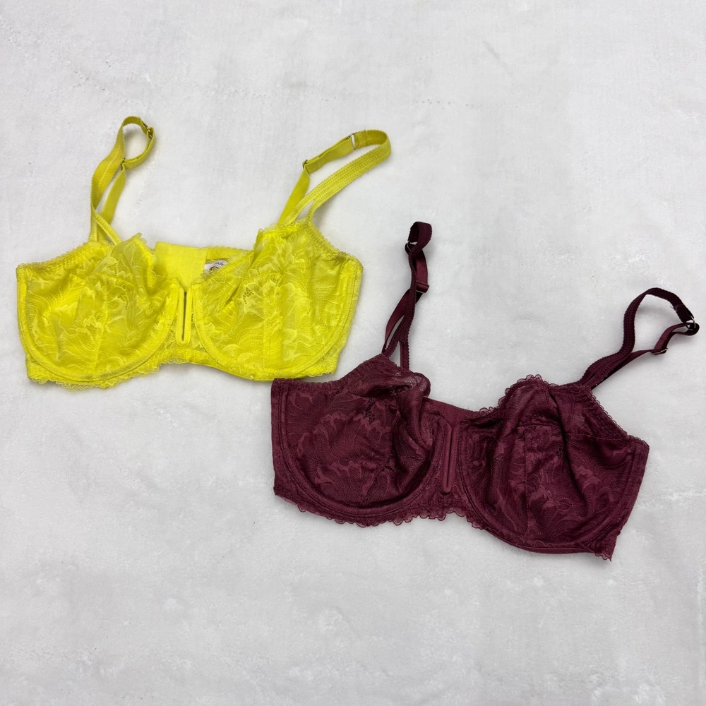 Auden Balconette Bras Women 36DD Yellow Burgundy Lace Underwire 2 Pack